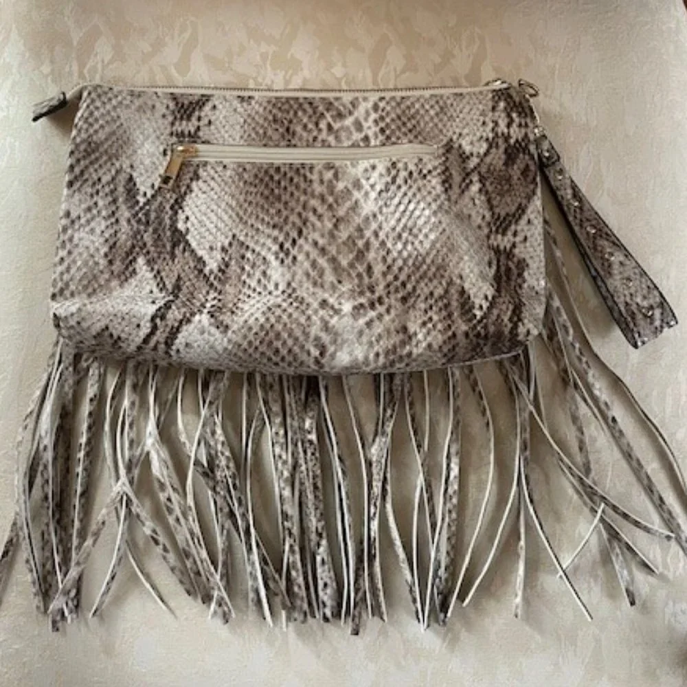 Aldo Snakeskin Faux Leather Wristlet with Fringe NWOT